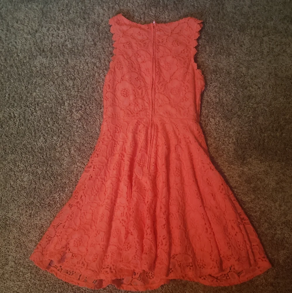 City studio coral dress size 5 lace look with zip orange floral bridesmaid - Picture 2 of 5